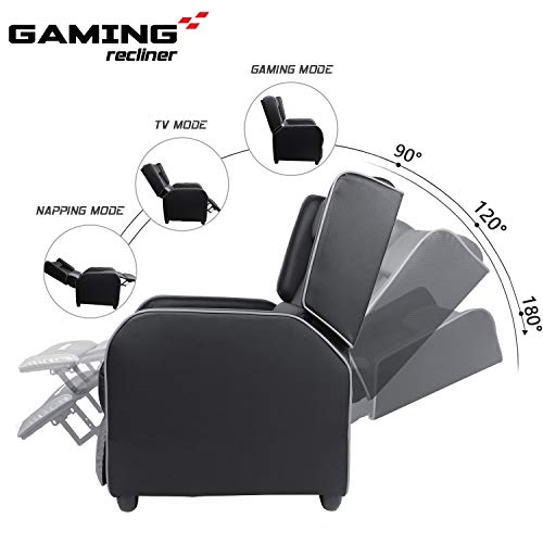 Gaming Recliner Chair for Adults, PU Leather Ergonomic Racing Style, Grey B7581