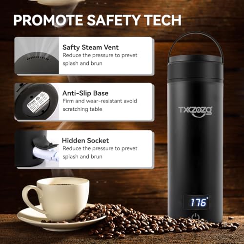Portable Electric Travel Kettle with Temperature Control, Stainless Steel, White P764