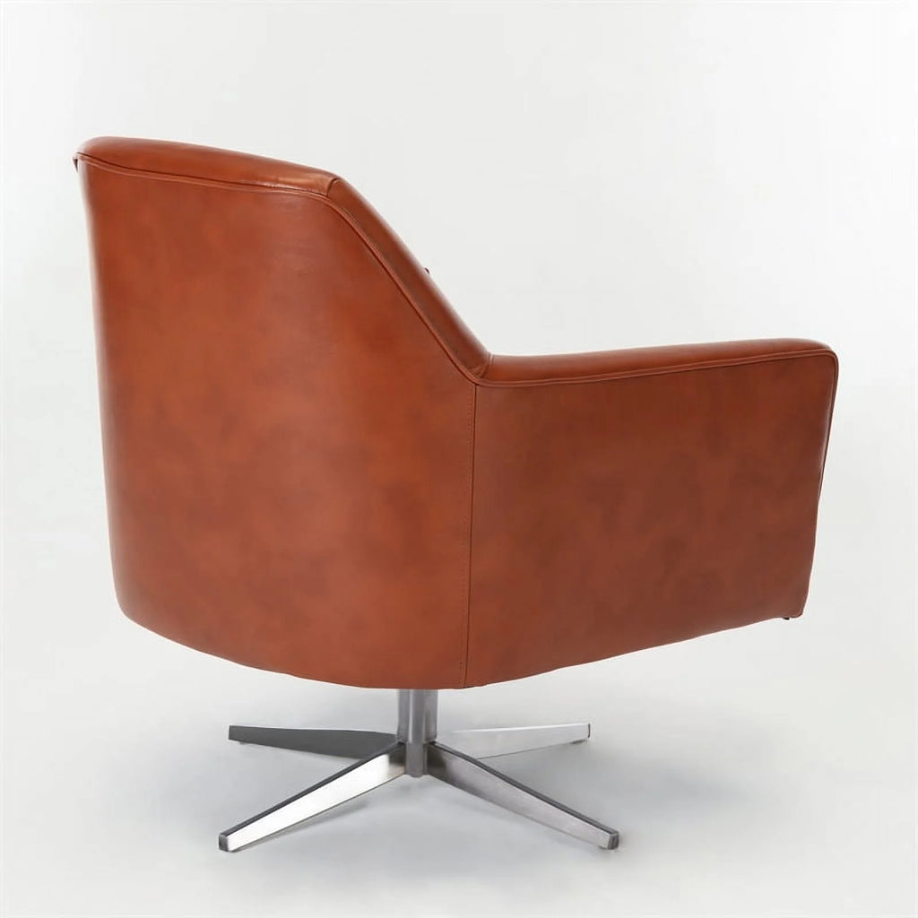 Mid-Century Faux Leather Swivel Armchair H237