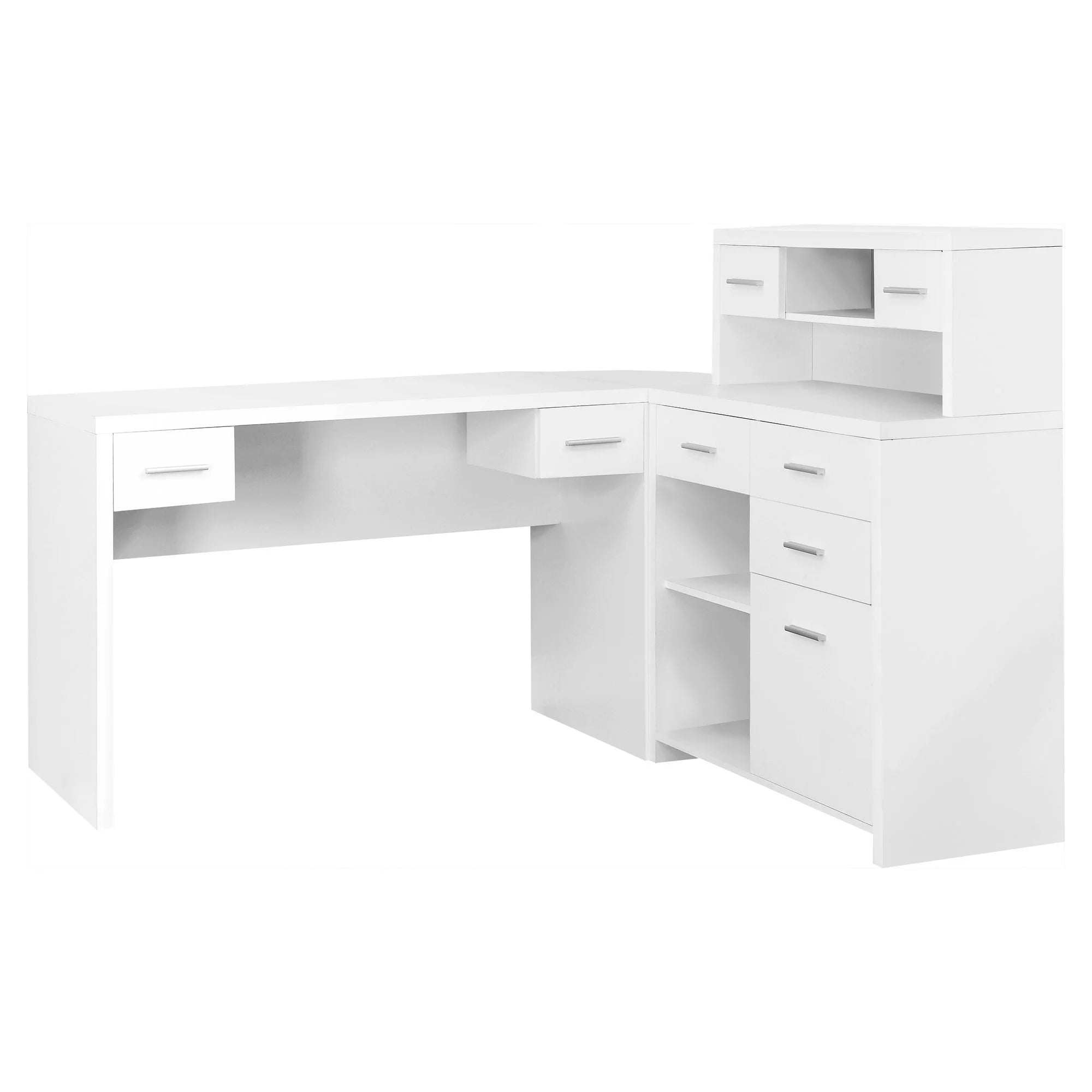 L-Shaped Corner Computer Desk with 8 Drawers, White U518653