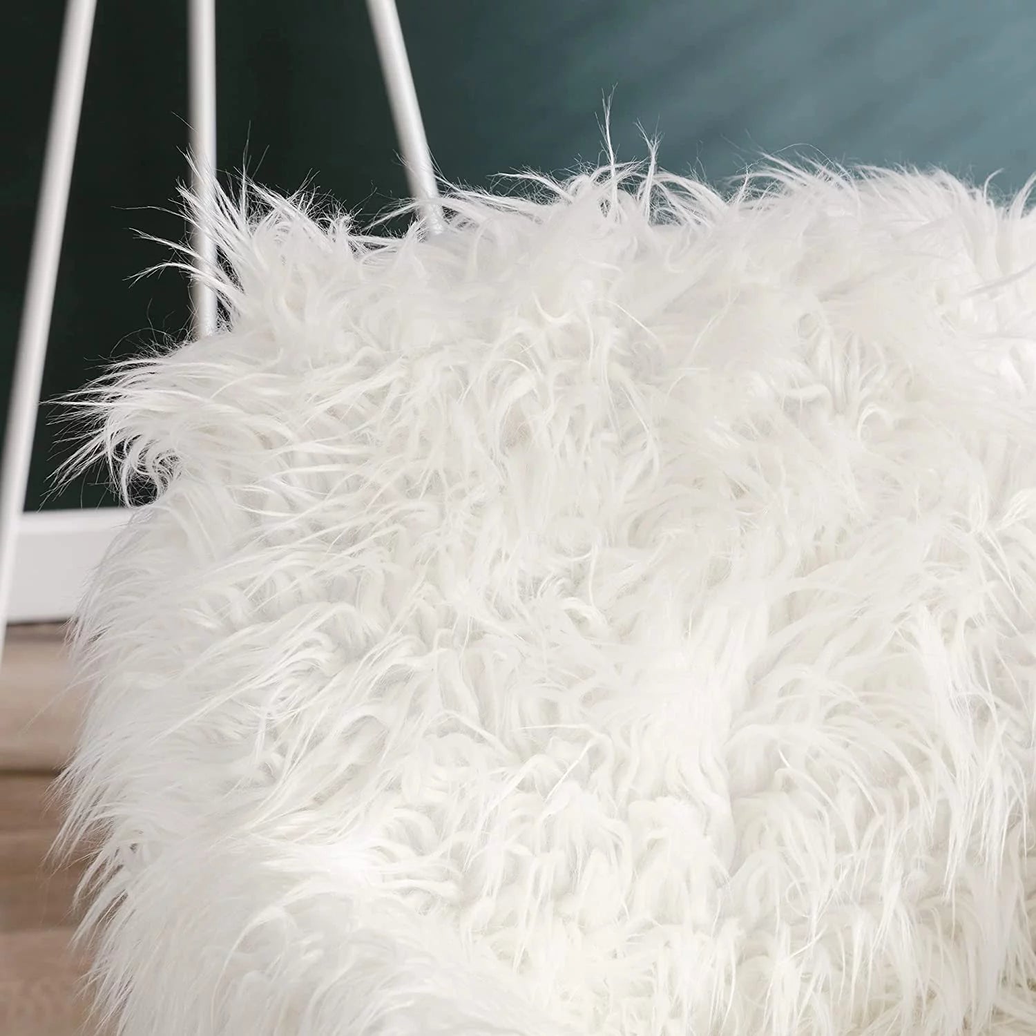 White Vanity Chair Faux Fur Swivel with Back J201