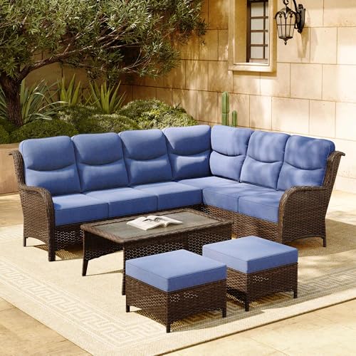Outdoor Wicker Conversation Set with Cushions, 7 Pieces P4930