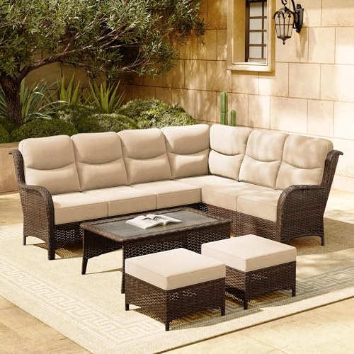 Outdoor Wicker Conversation Set with Cushions, 7 Pieces P4930