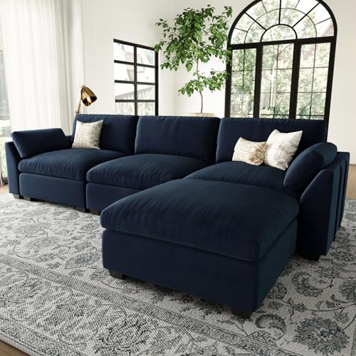Extra Large Modular Sectional Sofa, 4-Seater L Shaped Couch, Velvet Convertible for Living Room L139