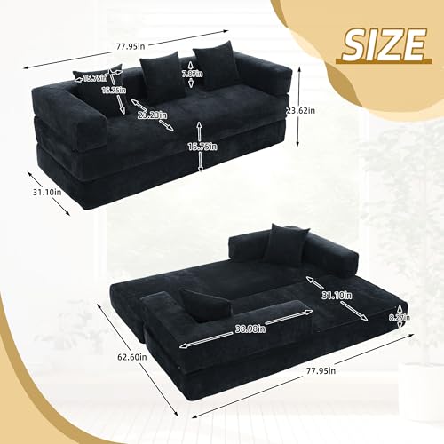 Corduroy Convertible Sleeper Sofa Bed with Pillow, Beige O72530