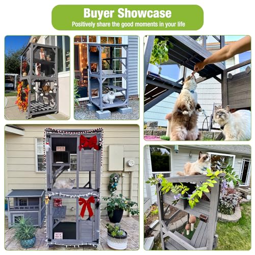 Cat House Outdoor Cage with Wheels, Large Wooden Catio with Resting Box X3162