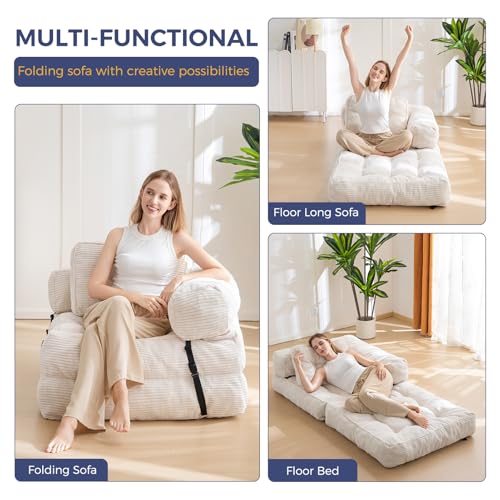 Folding Sofa Bed, L-Shaped Convertible Sleeper Couch with Armrest and Pillow, Dark Grey M375676