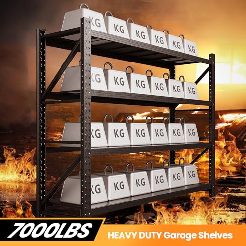 Heavy Duty Garage Shelving, 4 Tier Steel Storage Rack, Adjustable Industrial Shelving W397