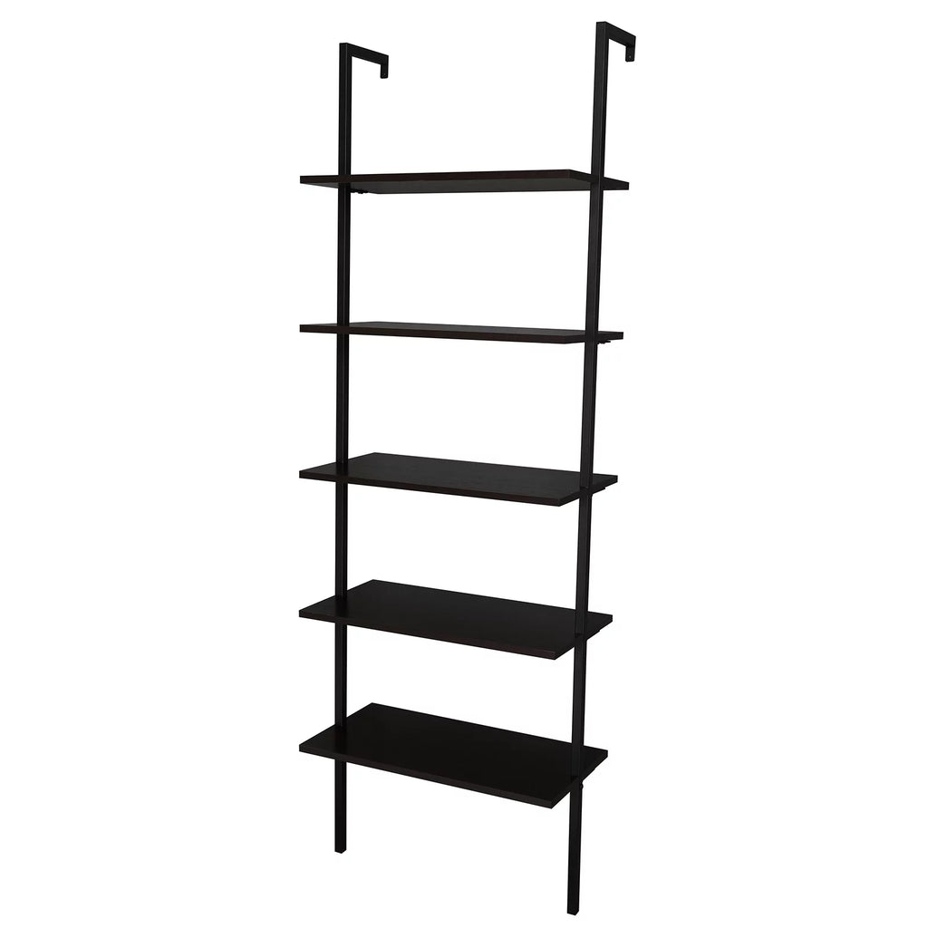 Wood Ladder Bookcase with Metal Frame, 5-Tier, Dark Walnut B71550