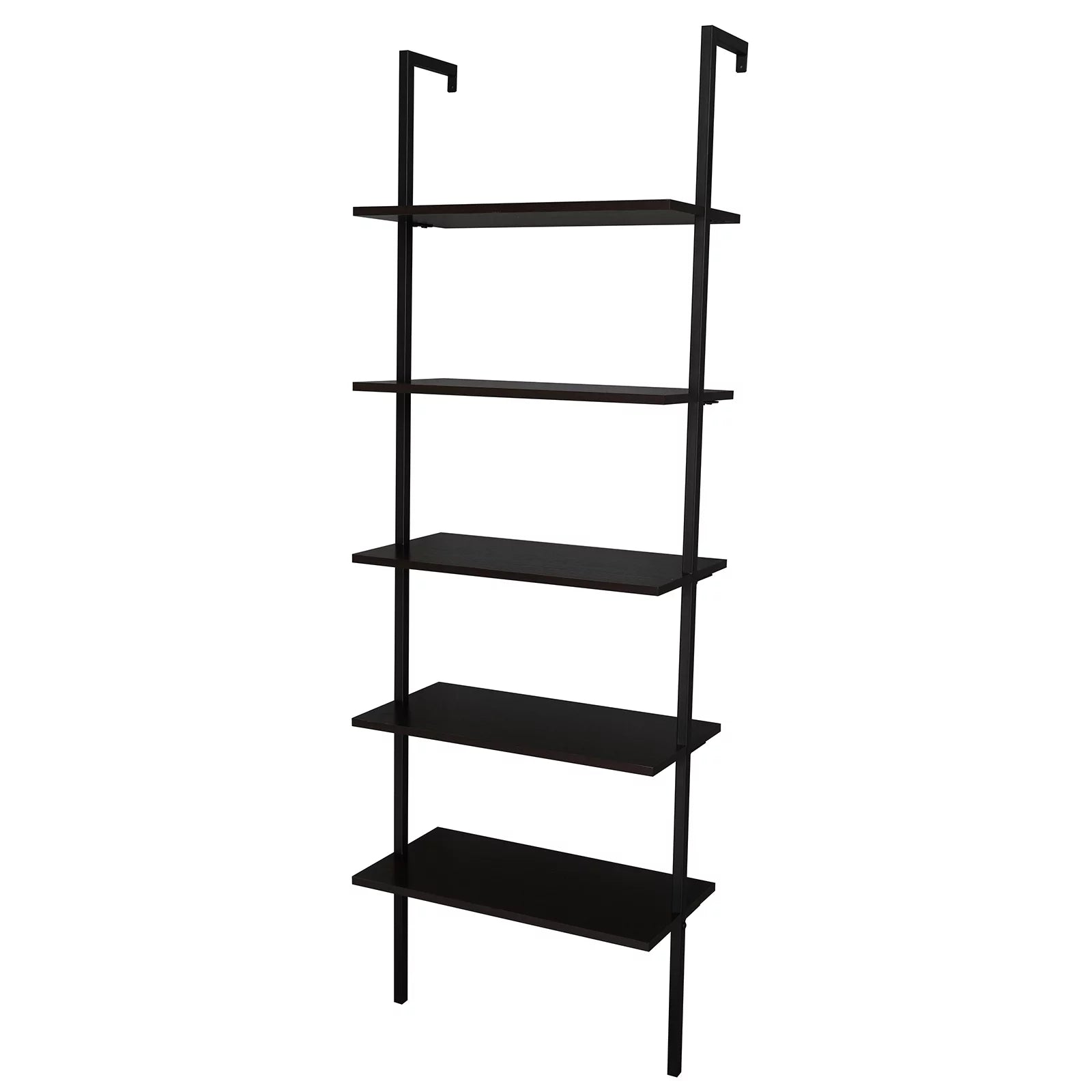 Wood Ladder Bookcase with Metal Frame, 5-Tier, Dark Walnut B71550