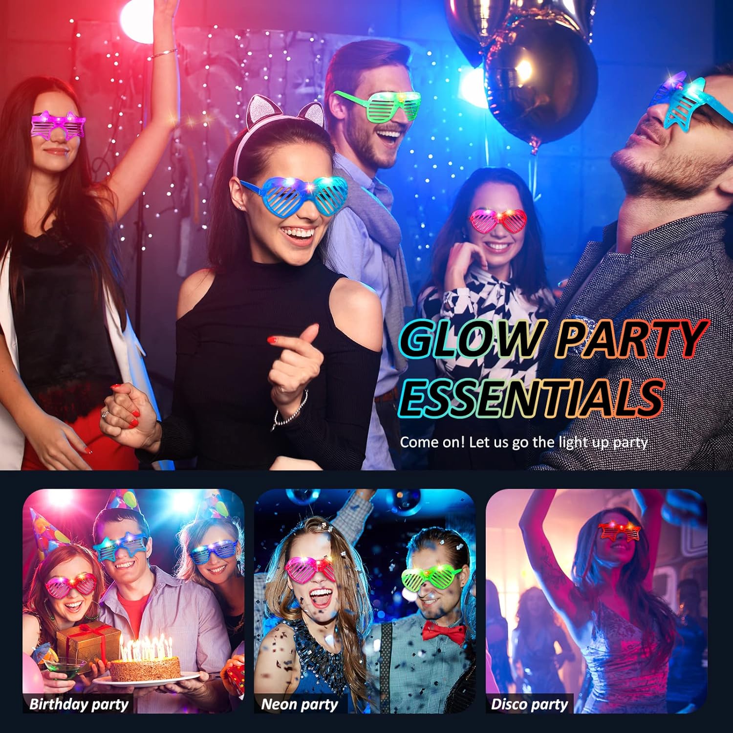 12 Pcs LED Glow in The Dark Glasses for Adult Party Supplies D28733