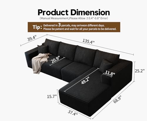 Modular Sectional Sofa with Ottoman, U-Shaped Deep Seat Couch for Living Room O870