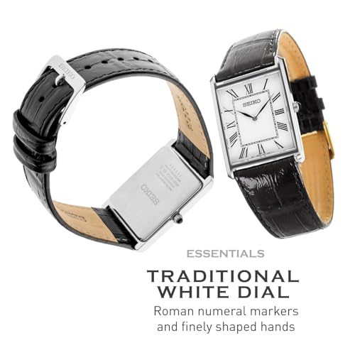 Men's Water Resistant Stainless Steel Watch with Leather Strap C825573