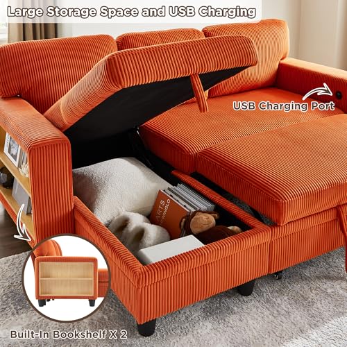 80" L-Shaped Sleeper Sectional Couch with Storage Chaise and USB Port H31043