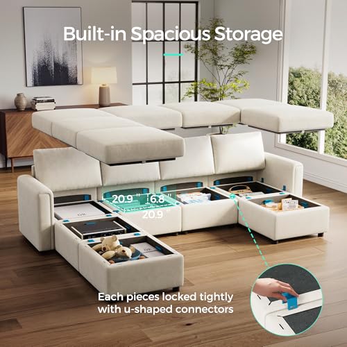 Modular Sectional Sofa with Storage, U Shaped Couch, Blue Y4358