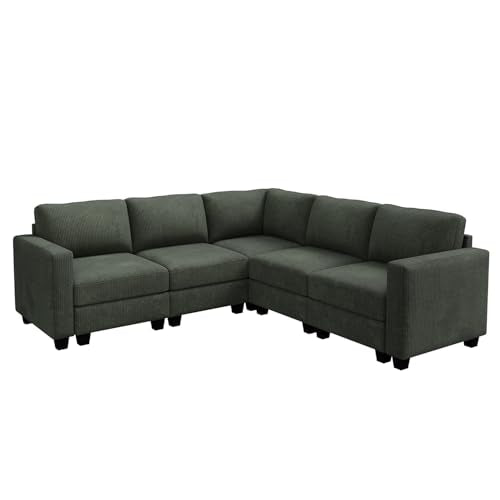 Corduroy Modular Sectional Couch with Storage, L-Shaped, 6 Seater, Dark Gray X823135
