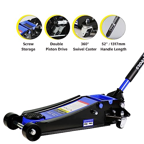 Heavy Duty Hydraulic Floor Jack, Low Profile Steel Racing Jack, 2 Ton Capacity, Blue H1350