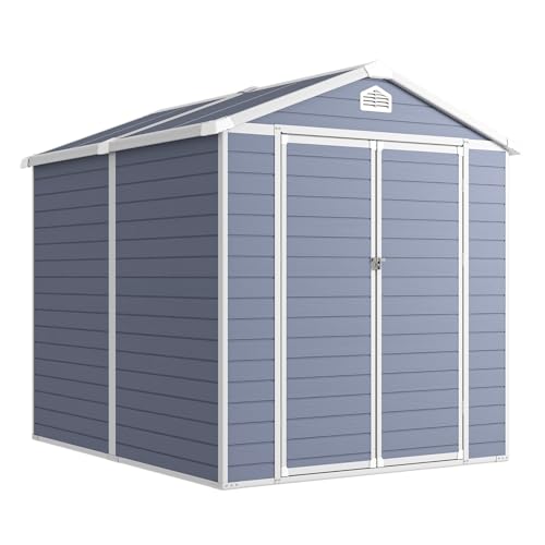 Outdoor Storage Shed with Window, Resin Garden Tool Shed with Lockable Doors W5772
