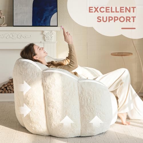 Floral Shaped Bean Bag Sofa for Adults, Faux Fur Floor Chair, Beige U8616