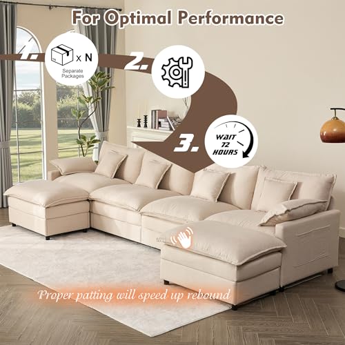 U Shaped Modular Sectional Sofa with Ottoman, Chenille, Black Z16537
