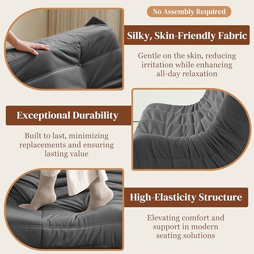 Bean Bag Chair for Adults, Suede & Microfiber Corner Lounge Sofa, 3-Seater, Beige F9802