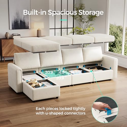 Modular Sectional Sofa with Storage, U Shaped Couch, Blue Y4358