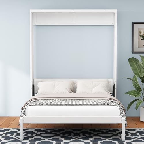 Murphy Bed with Desk Combo, Foldable Wall Bed for Guest Room, White T636394