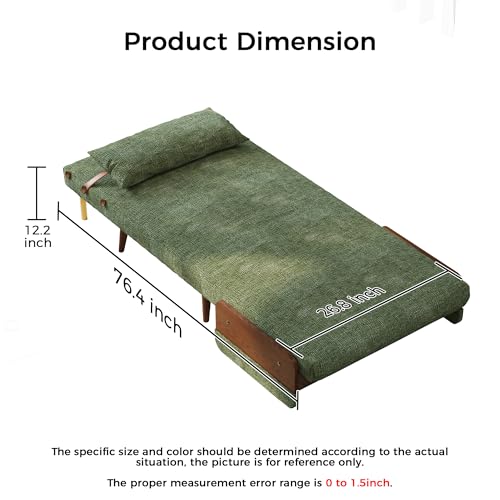 Convertible Chair Bed Sleeper for Adults, Linen with Wooden Arms & Pillows, Foldable Single Futon Sofa Bed Q683821