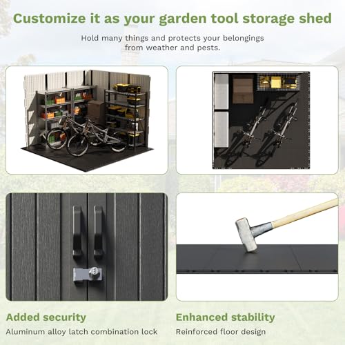Outdoor Plastic Storage Shed with Floor, Window and Lockable Door A4787