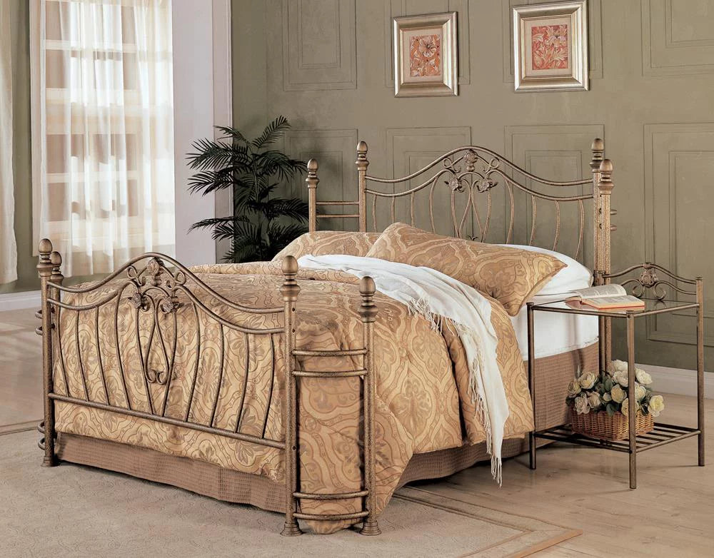 Queen Bed Antique Brushed Gold Finish O26116