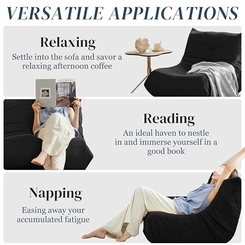 Bean Bag Chair for Adults, Suede & Microfiber Corner Lounge Sofa, 3-Seater, Beige F9802
