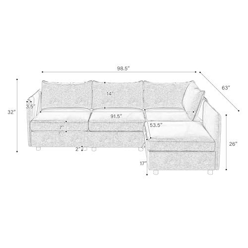 Modular Storage Sectional Sofa with Movable Ottomans, U-Shaped Chenille U839651