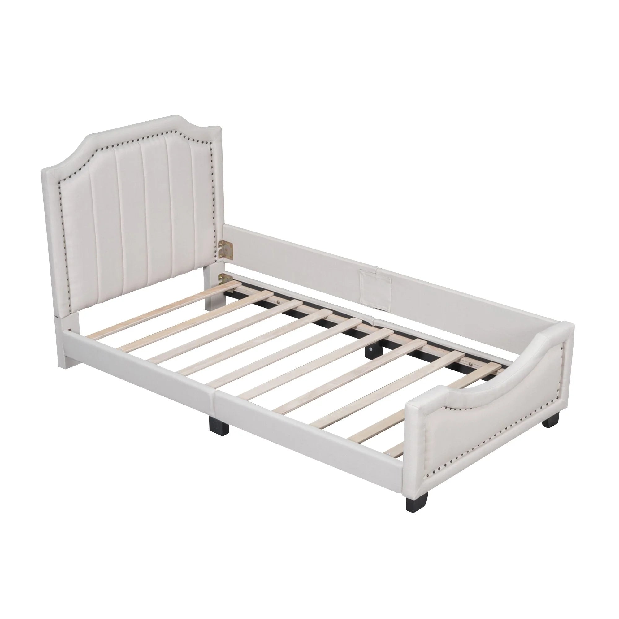 Upholstered Platform Bed Frame with Storage and Wooden Slats G224