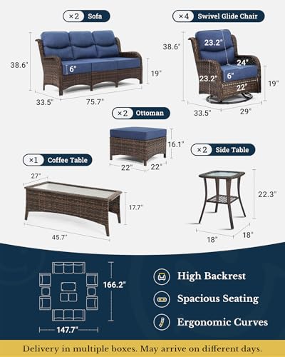 Outdoor Wicker Conversation Set with Cushions, 7 Pieces P4930