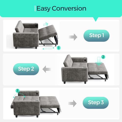 3-in-1 Convertible Sofa Bed with Charging Station, Green R3379