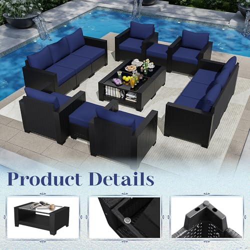 Outdoor Sectional Sofa Set with Cushions and Glass Coffee Table T1708