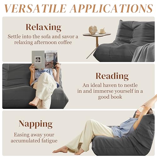 Bean Bag Chair for Adults, Suede & Microfiber Corner Lounge Sofa, 3-Seater, Beige F9802