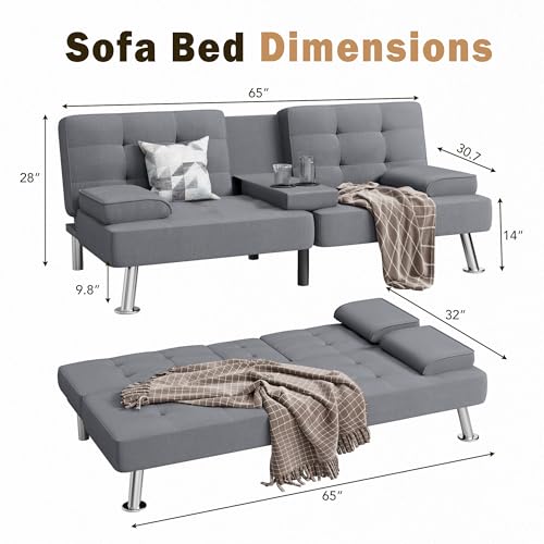 Modern Linen Convertible Folding Futon Sofa Bed with Removable Armrests Y192