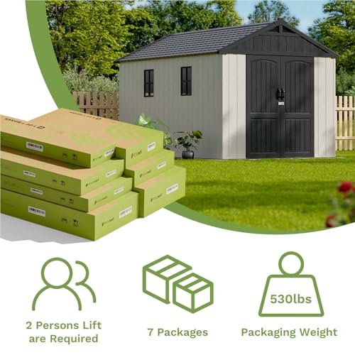 Outdoor Plastic Storage Shed with Floor, Window and Lockable Door A4787