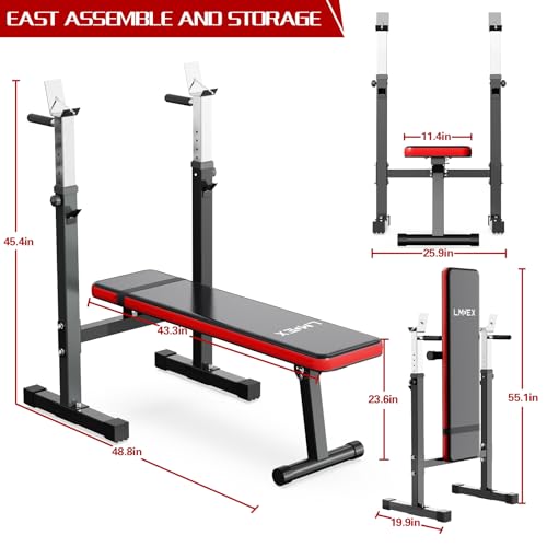 Adjustable Weight Bench with Squat Rack Folding Dip Station S5592