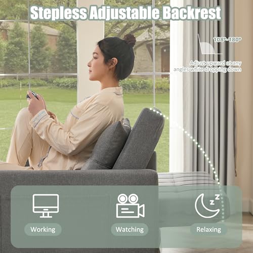 Sleeper Sofa with Pull-Out Bed, 3-in-1 Convertible, Light Gray E75945