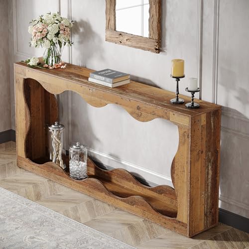 Farmhouse Console Table with Storage, Couch Table Behind Sofa, Narrow Hallway Stand, Brown K521