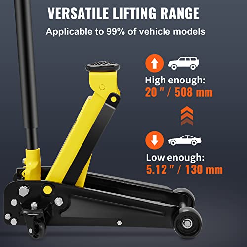 3 Ton Low Profile Floor Jack, Heavy-Duty Steel Racing Jack with Quick Lift Pump, 5.12"-20" Lifting Range O699899