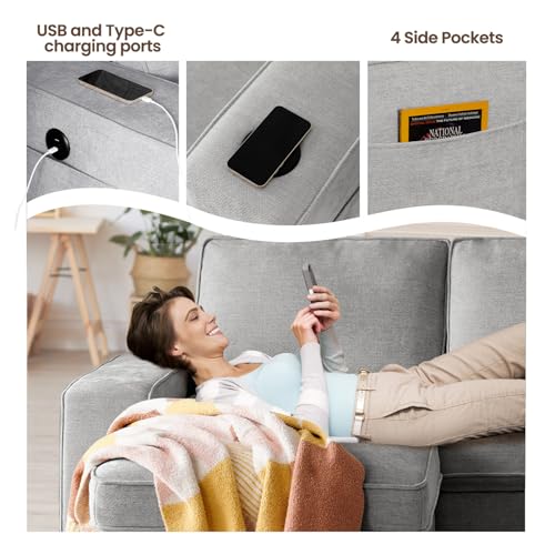 Convertible Sleeper Sofa Bed L Shaped with Storage Chaise, Gray N77725