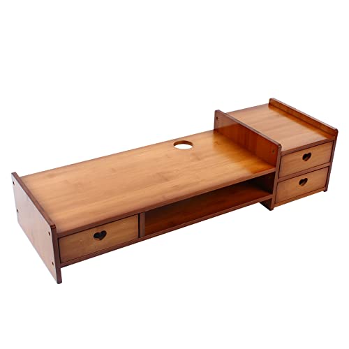 Adjustable Monitor Laptop Stand with Storage Drawer, Wood Color L75987