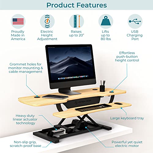 Electric Standing Desk Converter, Height Adjustable Sit to Stand Riser, Dual Monitor Workstation, Black Z74939
