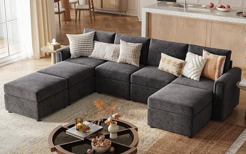 Modular Sectional Sofa with Storage, U Shaped Couch, Blue Y4358
