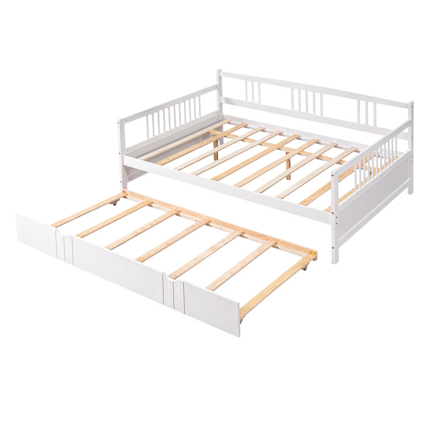 Daybed with Twin Trundle Bed Wood Sofa Bed with Slats Support W338775
