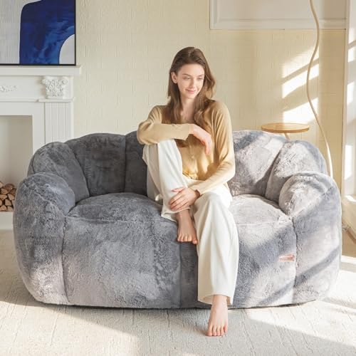 Floral Shaped Bean Bag Sofa for Adults, Faux Fur Floor Chair, Beige U8616