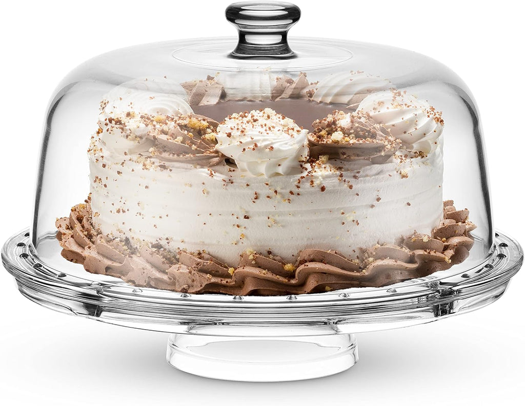 Crystal Glass Cake Stand with Dome Lid, 6-in-1 Serving Platter Q13695